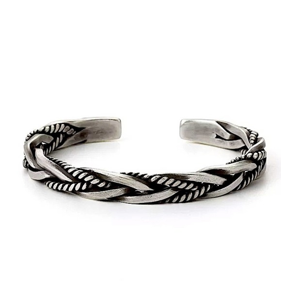 STERLING SILVER BRAIDED BANGLE CUFF BRACELET - Picture 6 of 6